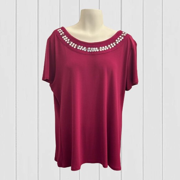 NOTATIONS Short Sleeve Burgundy Top - Picture 1 of 4